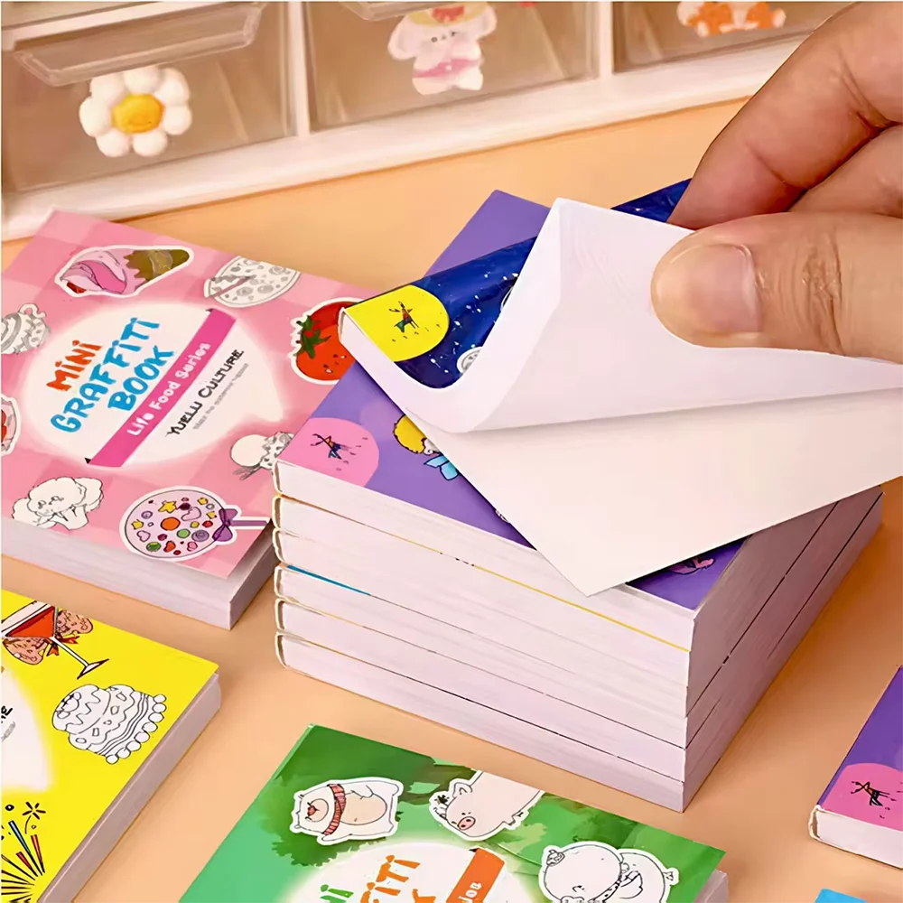 50Sheets Mini Graffiti Notebook for Kids Cartoon Ocean Animal Food Party Space Color Filling Books Children Drawing Picture image 5