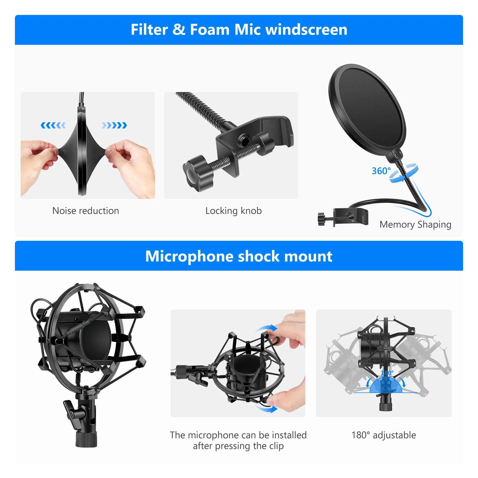 Neewer NW-800 Professionele Studio Condensatormicrofoon & NW-35 Verstelbare Opnamemicrofoon Ophangarmstandaard met Shock Mount KIT