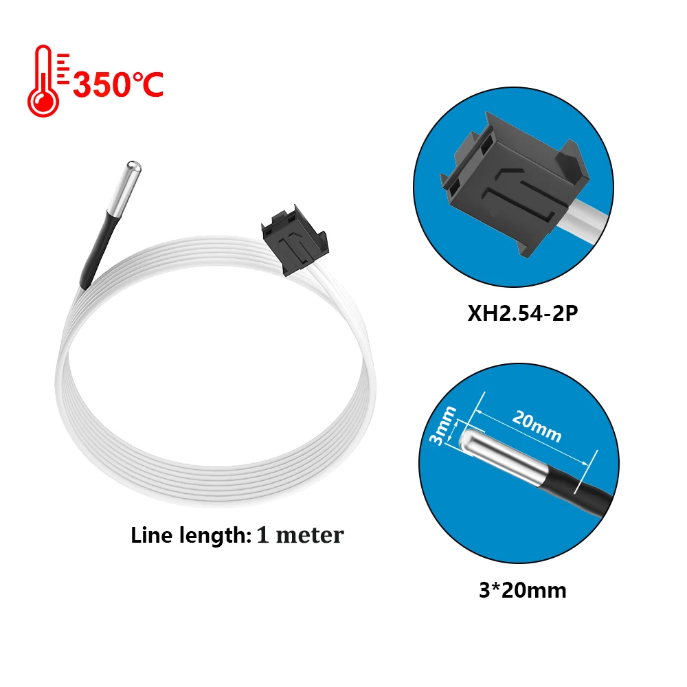 2pcs NTC 100K 3950 Thermistor With XH2.54-2P Terminal Cable High Temperature Sensor Extruder 3D Printer Parts