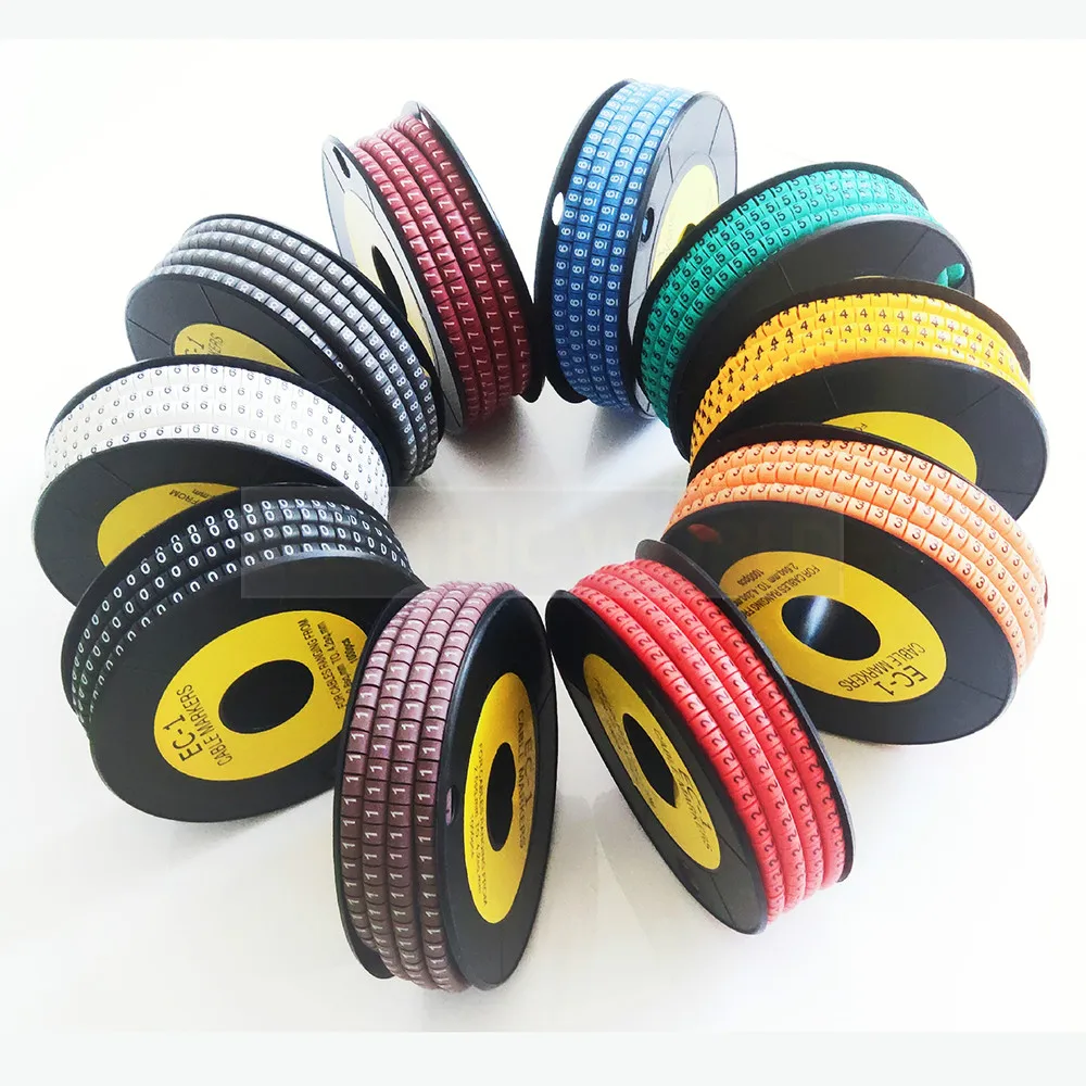 PVC cable marker  EC-0 EC-1 Cable Wire Marker Number 0 to 9 Cable Size 1.5 sqmm yellow color PVC cable markers insulation marker
