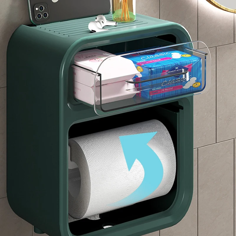 Punch-Free Toilet Paper Holders Layer Bathroom Paper Tissue Holder Waterproof Toilet Tissue Storage Box Wall-Mounted Tissue Boxs