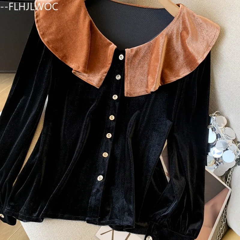 Kerstmis Nieuwjaar Ruches Tops Blouses Nieuwe vrouw Herfst Winter Basics Lange mouw Leuke zoete meisjes Effen Retro Vintage shirts