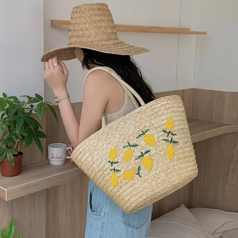 Handmade Straw women Handbags Summer Tote Large capacity Embroidery Vacation Beach bag Female Shoulder Bag bolsa feminina