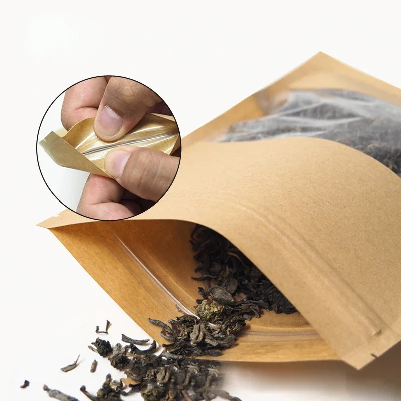 100 шт., черный мешок для упаковки пищевых продуктов из крафт-бумаги, маленький с окном для орехов, конфет, печенья, чайных зерен, многоразовые пакеты для хранения