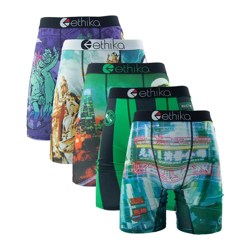 

ETHIKA 5 шт. Сексуальное мужское нижнее белье: дышащие сетчатые трусы-боксеры больших размеров с модным принтом
