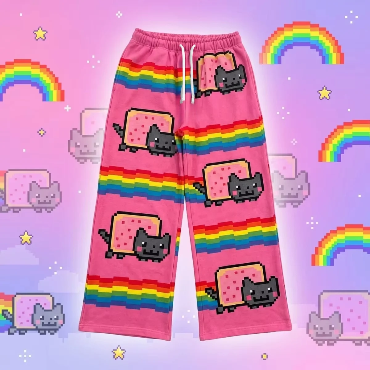 2026 Sommer Hip-Hop Nyan Cat Jogginghose Y2K Baggy Herrenhose mit elastischem Bund Amerikanische Streetwear Vintage Freizeithose – Detail 5