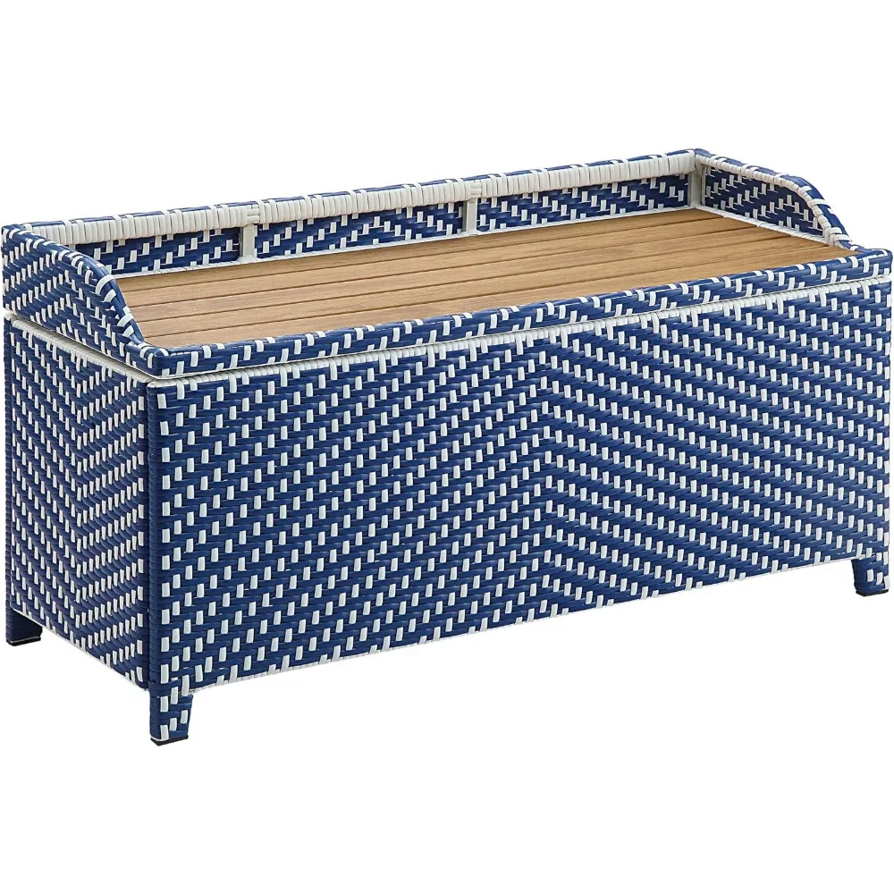 

Azur Beach Aluminum and All-Weather Wicker 41 in. Wide Storage Bench for Garden, Backyard, Patio, Pool Area, Porch, Navy