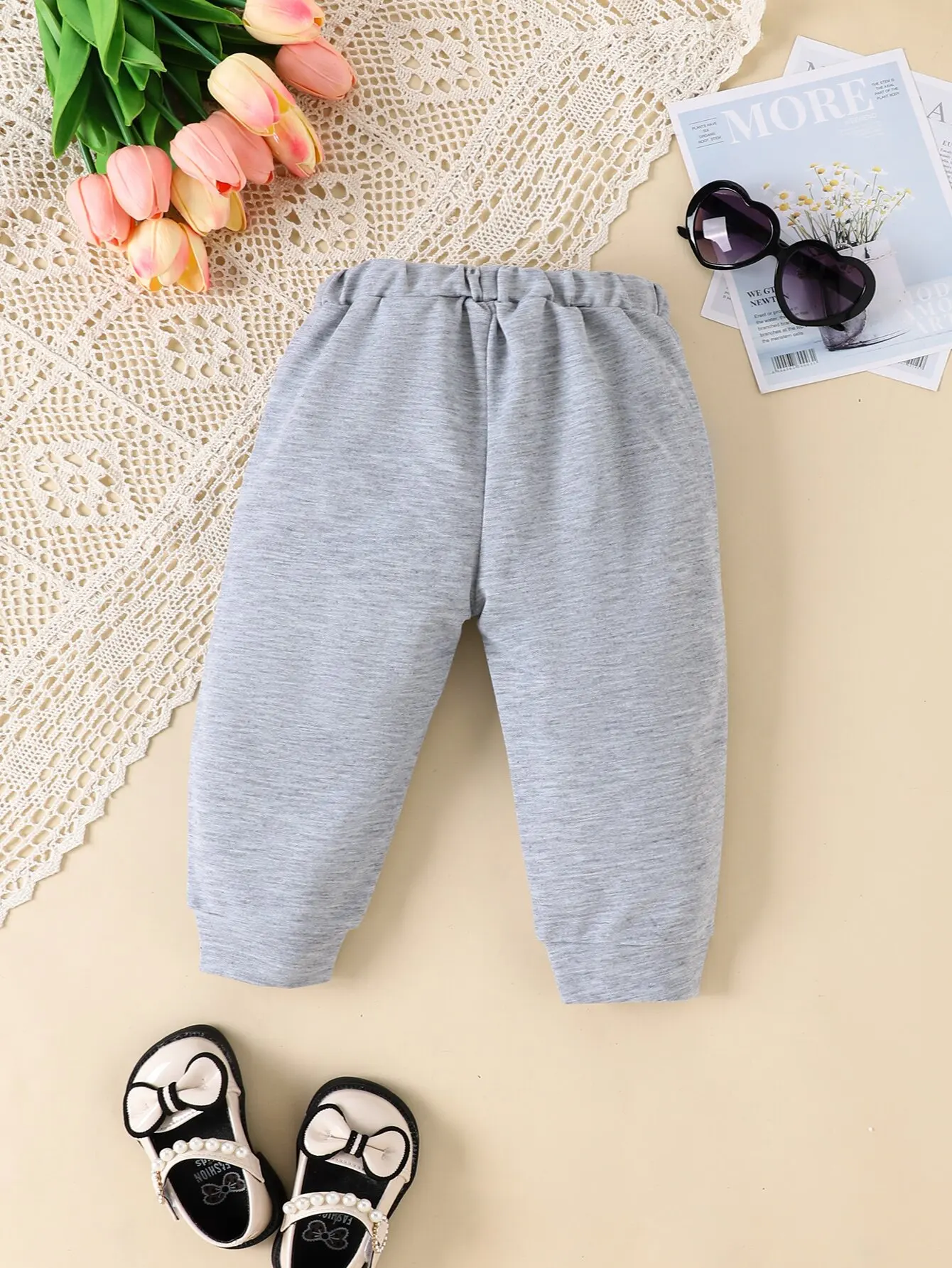 Spring and Autumn Baby Girls Casual Simple Loose Outdoor Sports Pants Solid Color Bow Decorated Comfortable Baby Pants