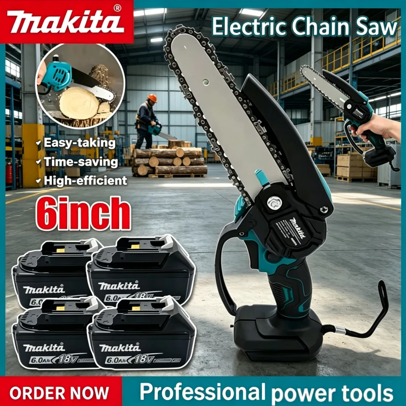 

Makita 6 Inch Electric Saw, Wood Logging Chain saw Handheld Portable Garden Pruning Wood Power Tool.