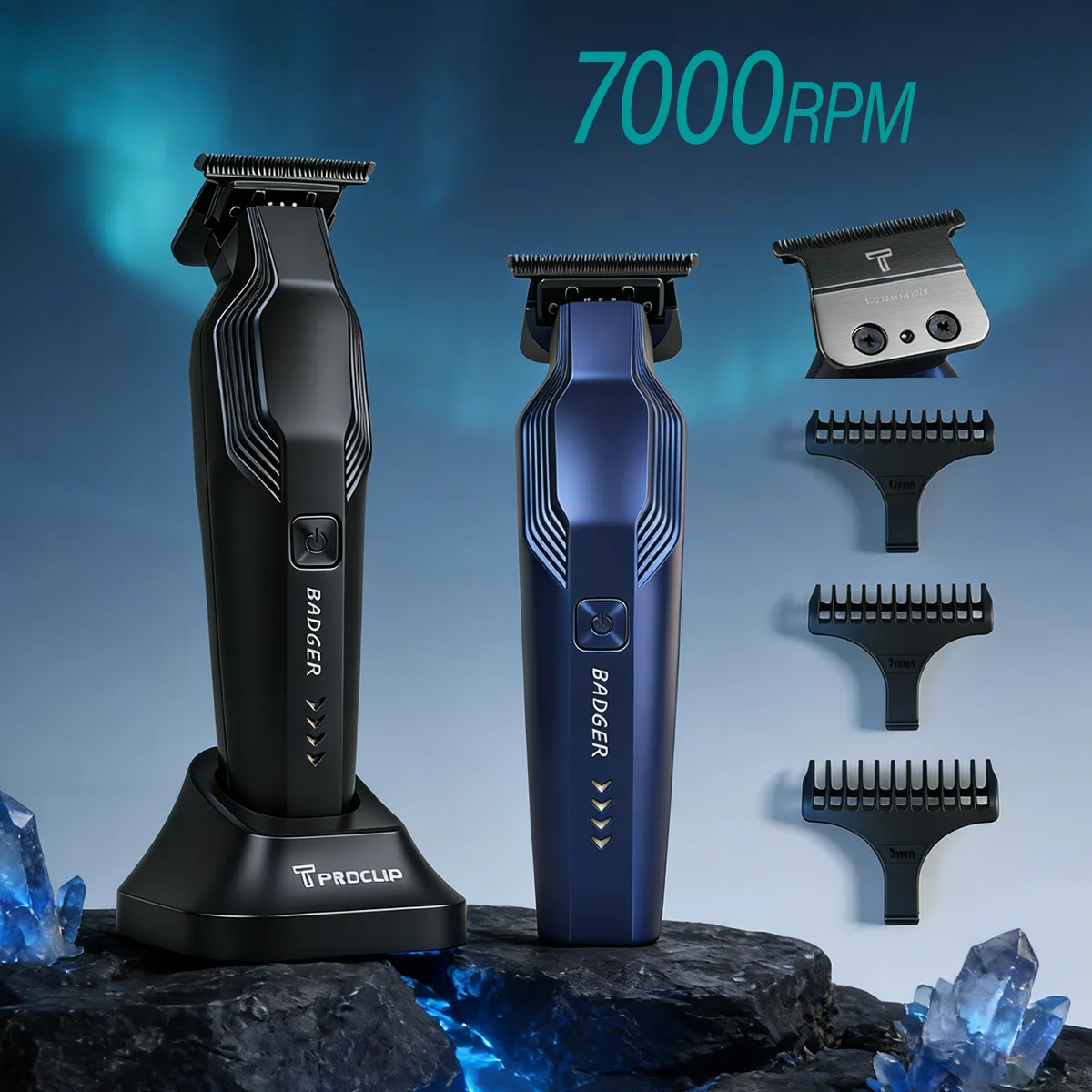

Professional Hair Trimmer M4T 7000RPM High Speed Motor PRECISE BLACK DLC Coating Blades powerful silent motor revs With Base