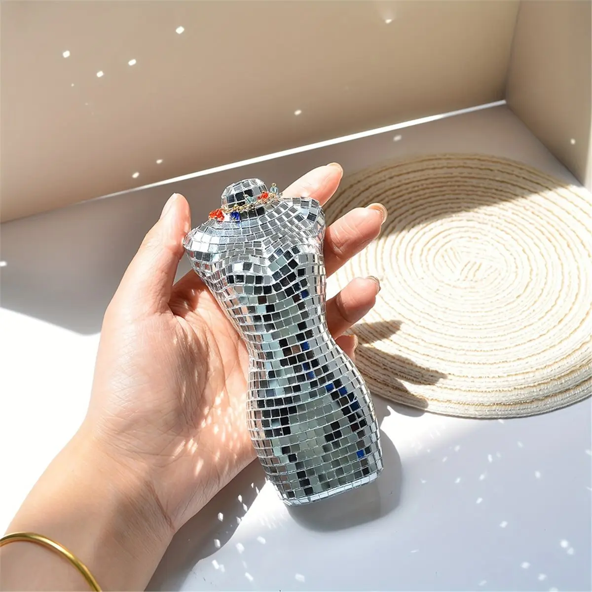 Time Saving Handmade Ceramic Disco Vase, 7-Inch Silver Floral Vase for Home Art Decor