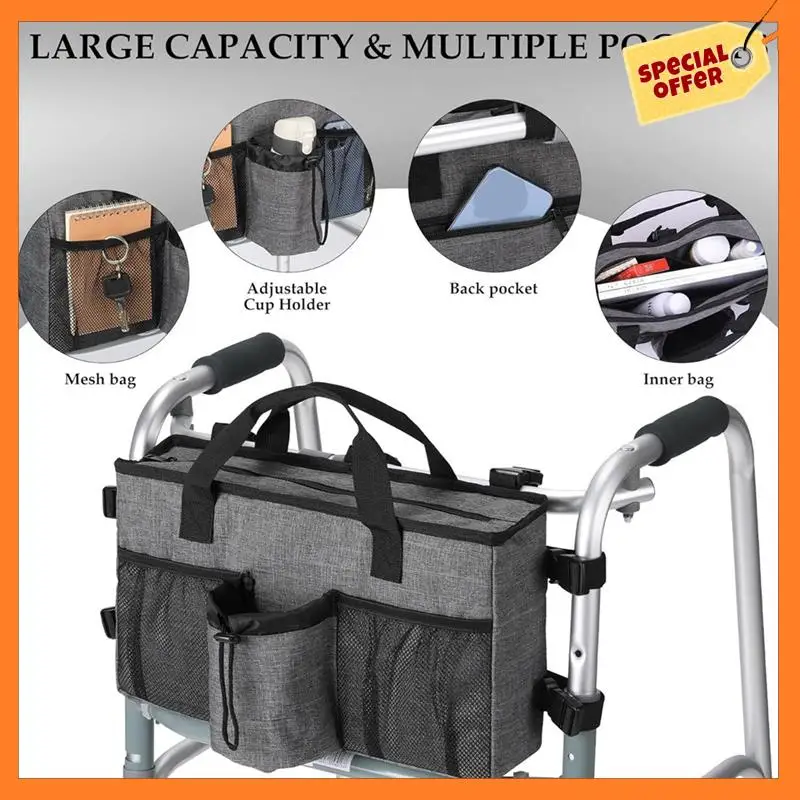 

AD08-Foldable Walker Accessories With Cup Holder & Organizer Pouch