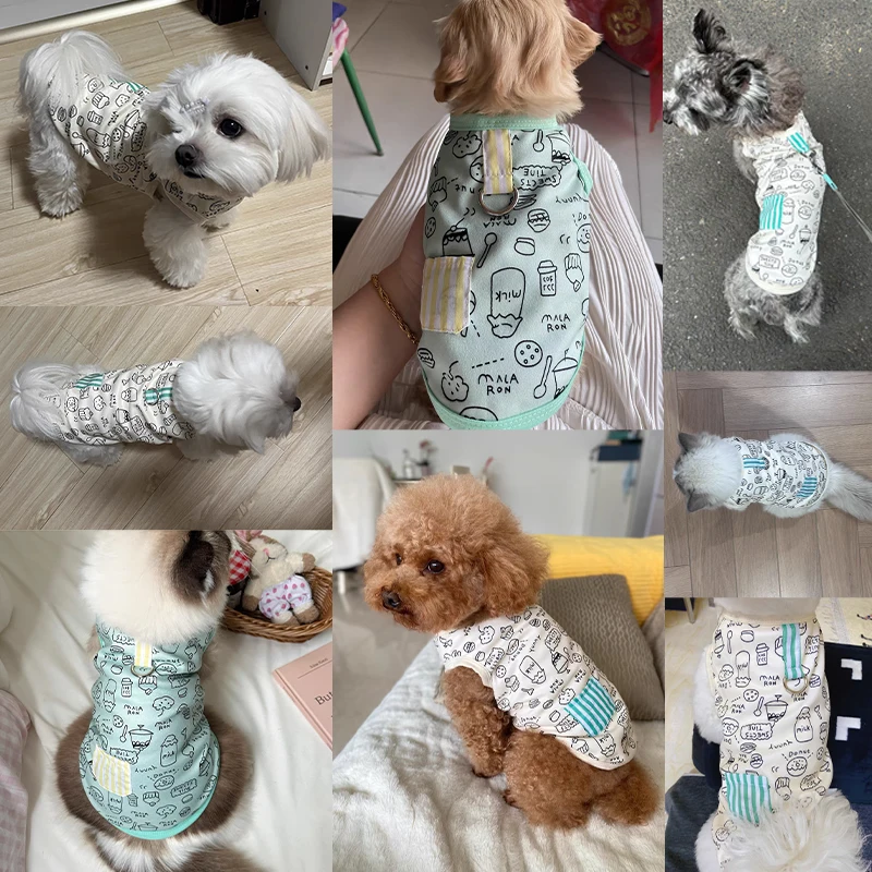 Summer Dog Shirts Cartoon Graffiti Pattern Clothing Puppy Cat Solid T-shirt Chihuahua Yorkie Thin Soft Fashion Vests Pet Clothes