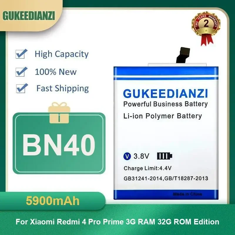 

5900mAh BN40 Mobile Phone Battery For Xiaomi Redmi 4 Pro Prime 3G RAM 32G ROM Edition High Capacity