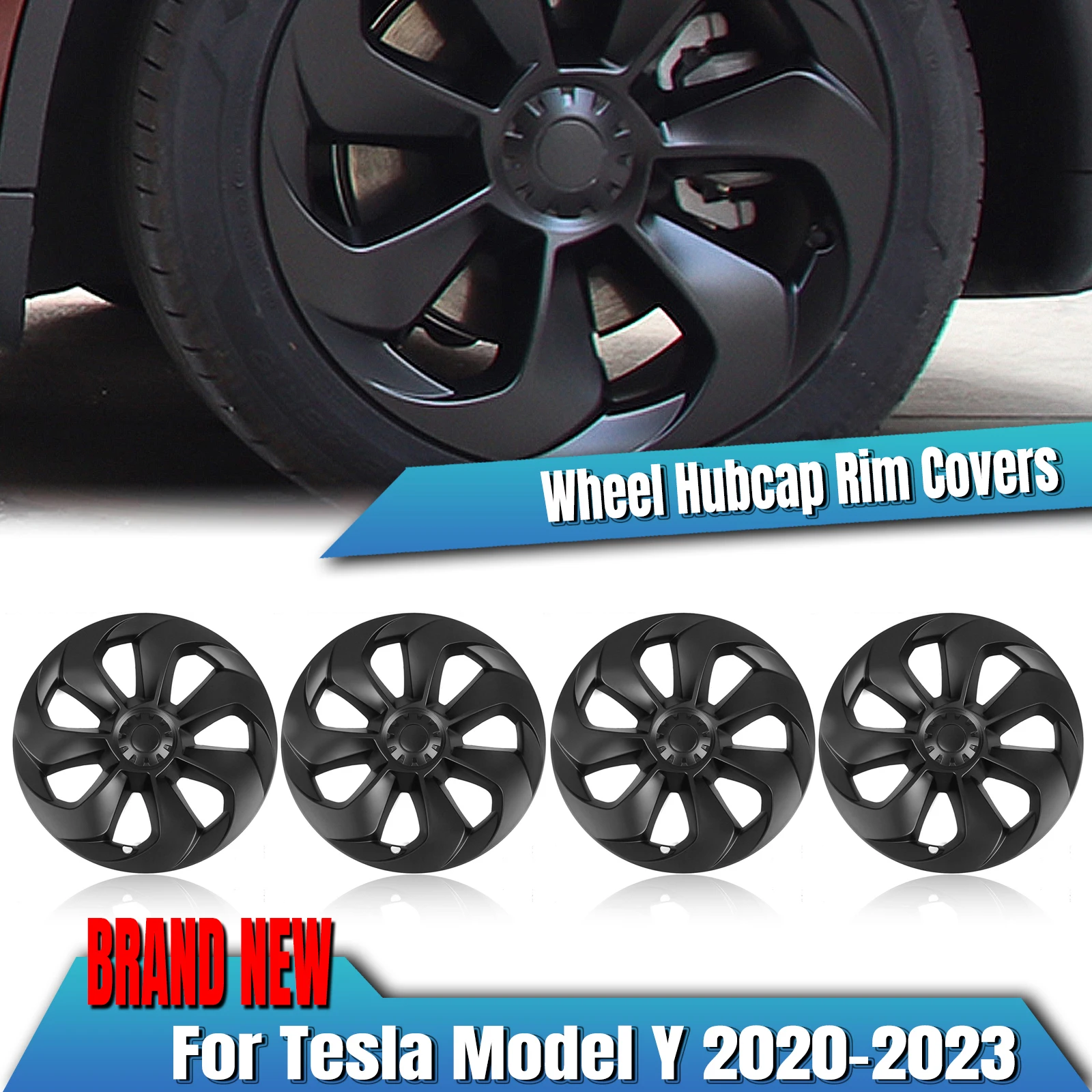 

19" Wheel Cover Hubcaps Rim Cover For Tesla Model Y 2020 2021 2022 2023 2024 Blade Style DIY 19 Inch Matte Black Car Hub Caps