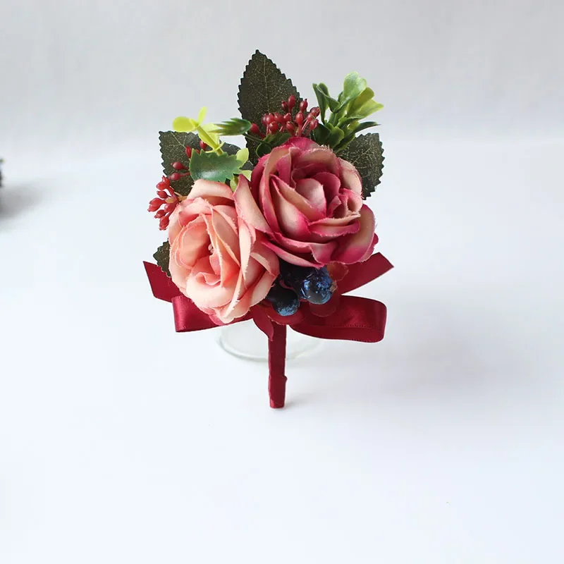 Burgundy Calla Lily Boutonnieres Flowers Brooch Bridal Bridesmaid Artificial Rose Corsage Buttonhole for Men Wedding Accessories image 6