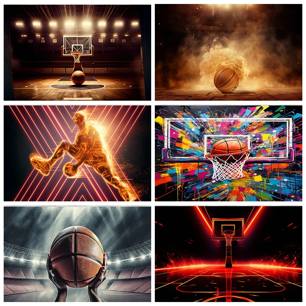 

Basketball Shining Spotlights Basketball Court Backdrop Goal Champion Athlete Boy Birthday Party Photography Decor Background