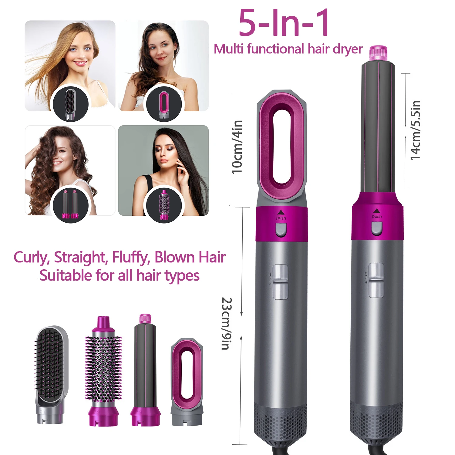 High-Quality New Styling Set 5-In-1 Curling Iron Brush Hot Air Comb Hair Straightener Hairdresser/Stylist Accessories Gift