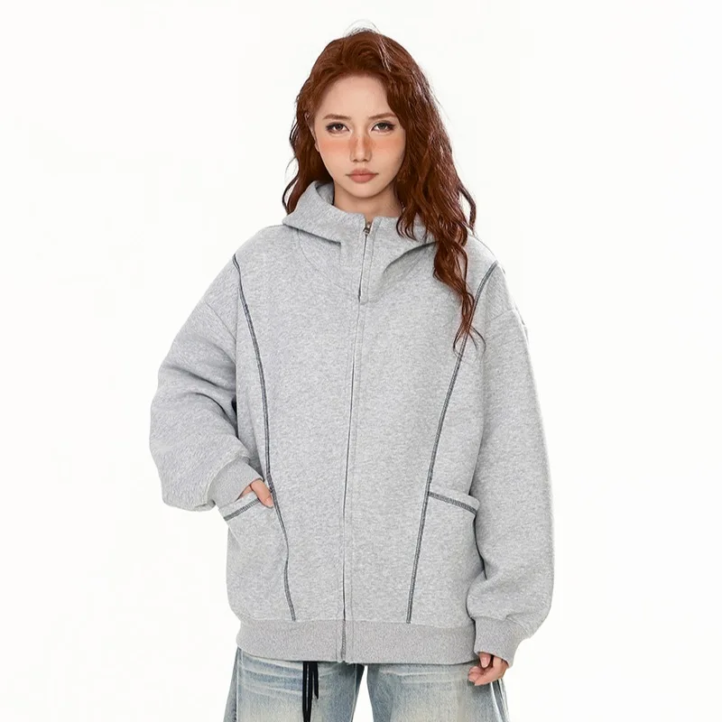 

Y2K Ретро Хип-Хоп Толстовка Американская Мода Свободный Кардиган на молнии Куртка С Длинным Рукавом Пара Стиль High Street Trend Весна Осень