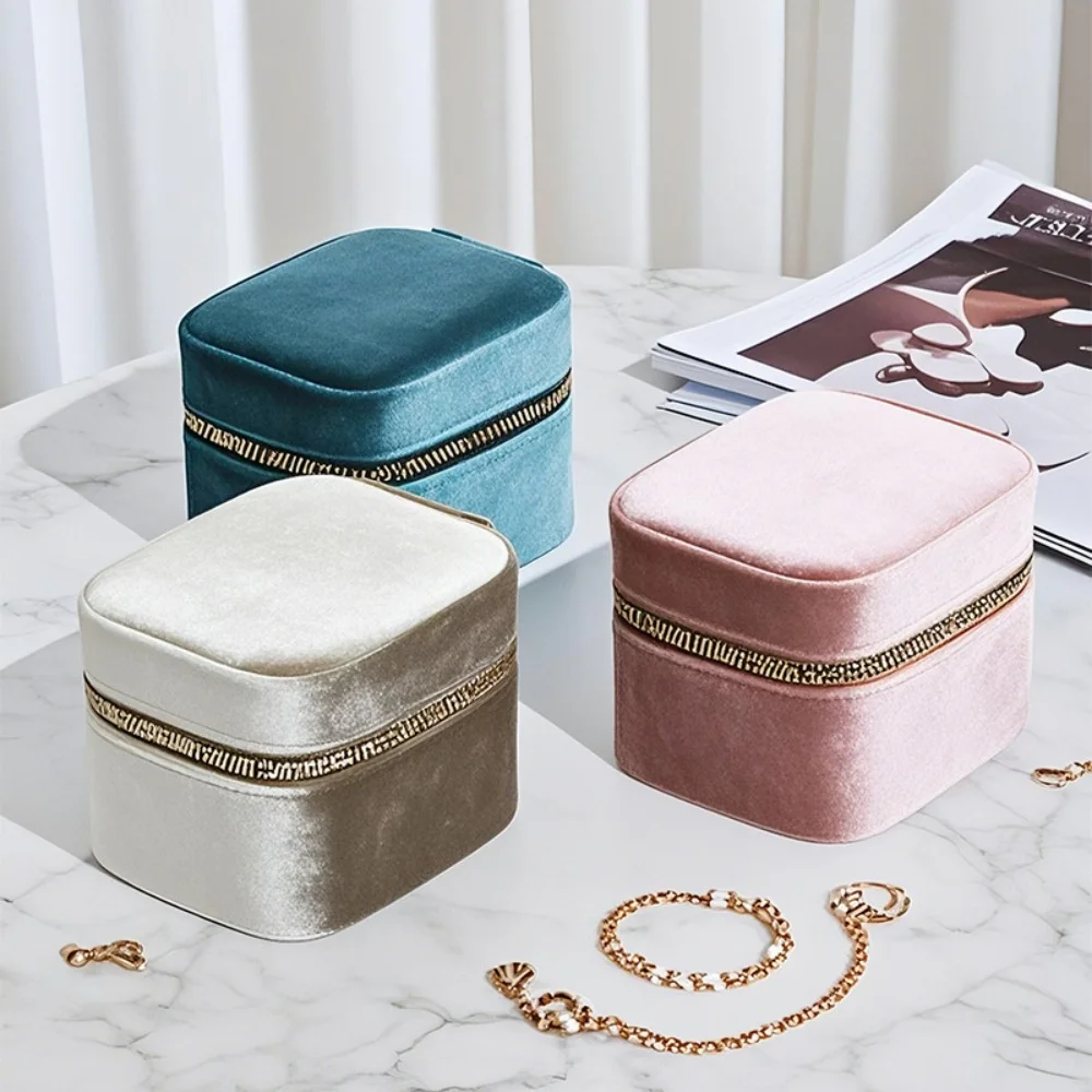 

Шкатулка для драгоценностей с зеркалом, компактный футляр для драгоценностей на молнии, дорожный органайзер для ювелирных изделий, безопасный для домашнего хранения, отпуска, деловой поездки