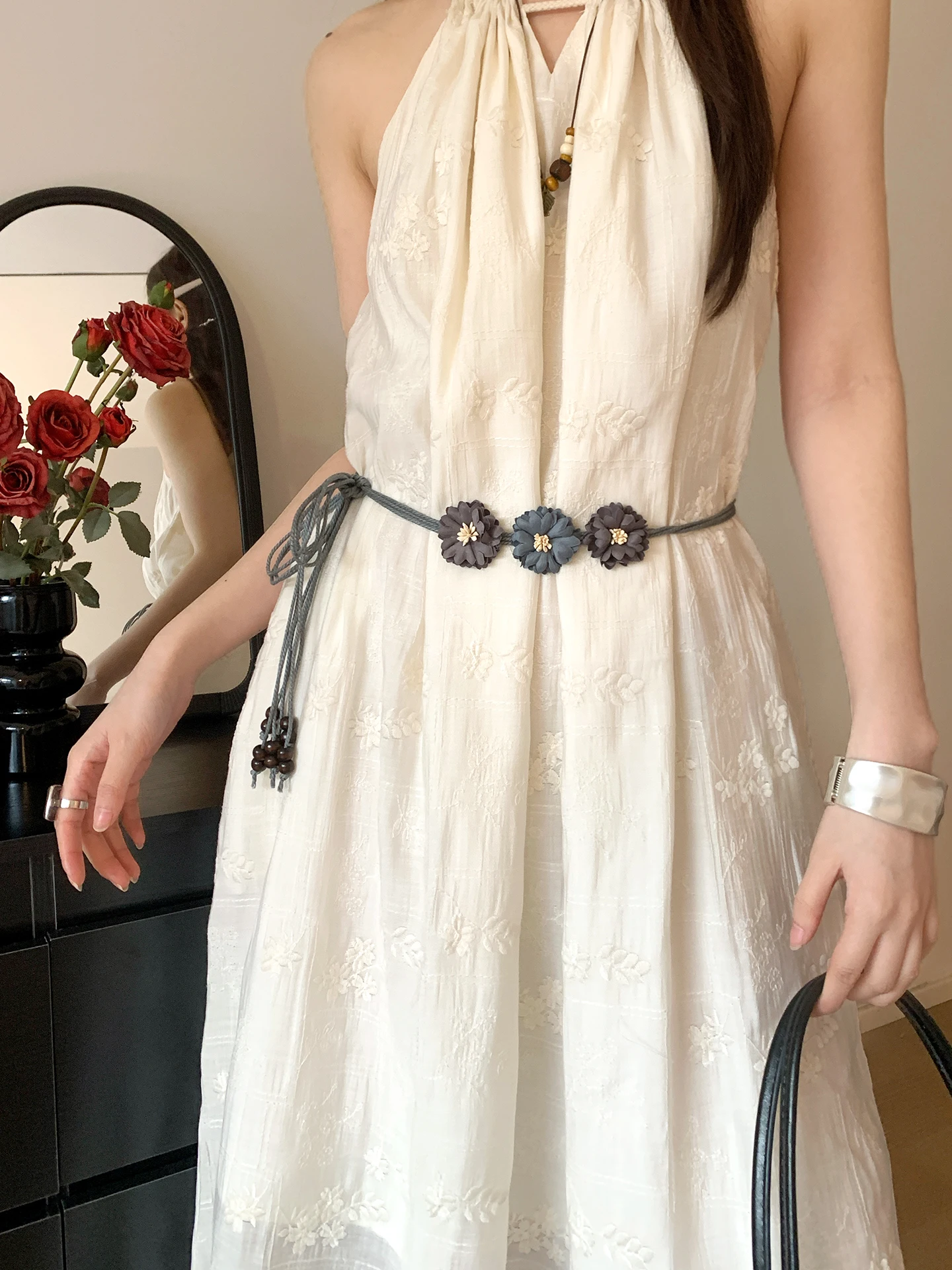Bohemian Style Floral Thin Waist Belt Women's Vintage Matching Dress Waist Drawstring Decoration High-End Waist-Cinching