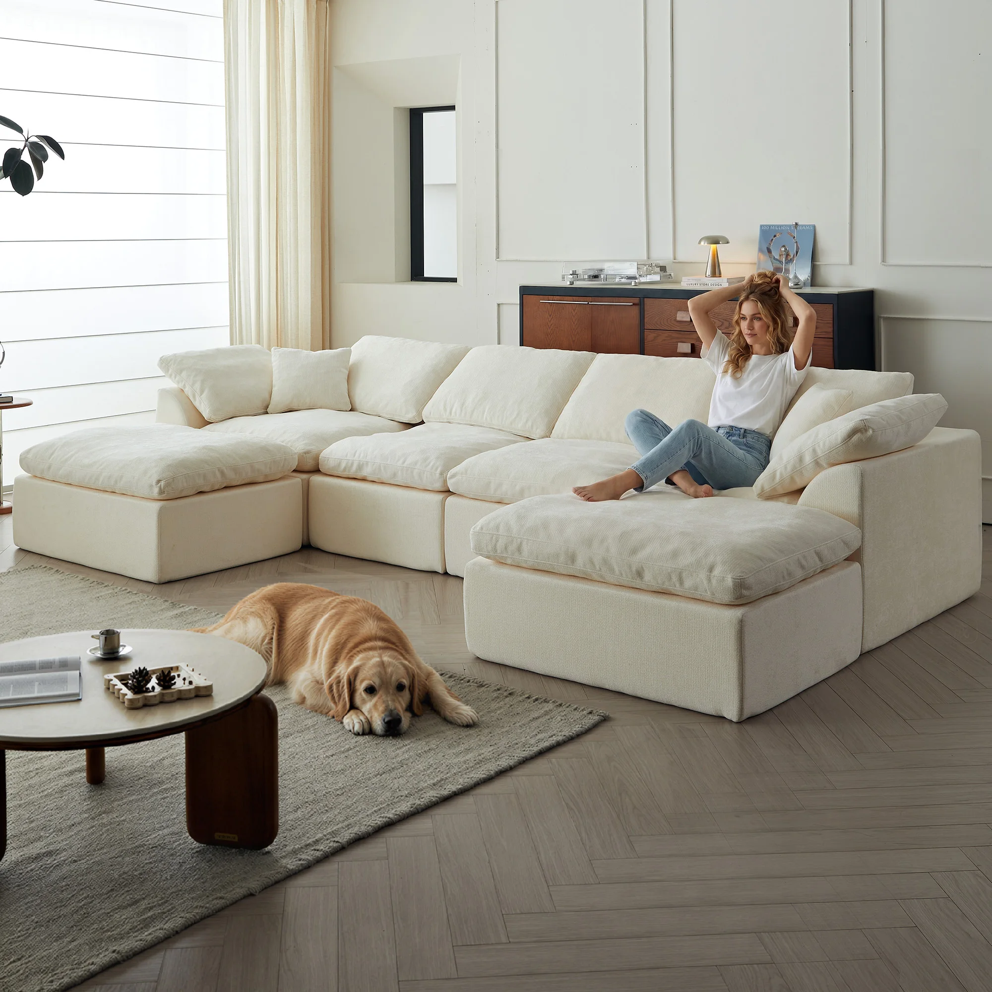 Modern Modular Sectional Sofa U Shaped Cloud Couch for Living Room Oversized Comfy Deep Seat Sofa with Removable Cushions