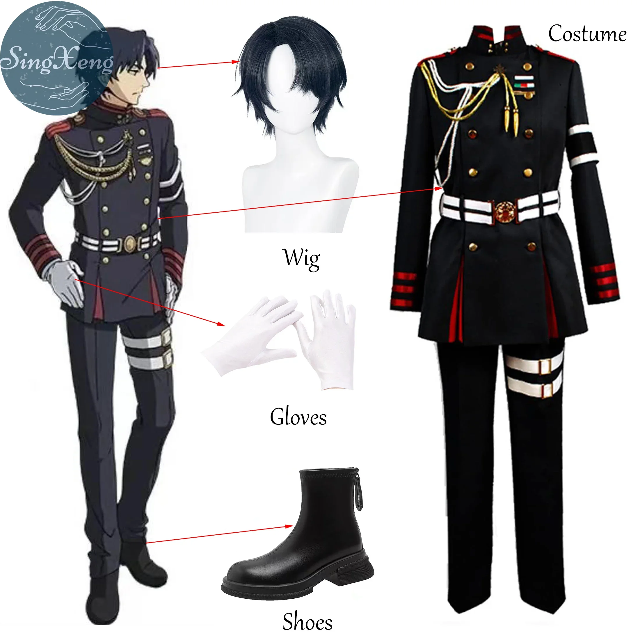 SingXeng Anime Seraph Of The End Guren Ichinose Cosplay Costume Owari No Seraph Wig Military Uniform Customize Halloween Suit