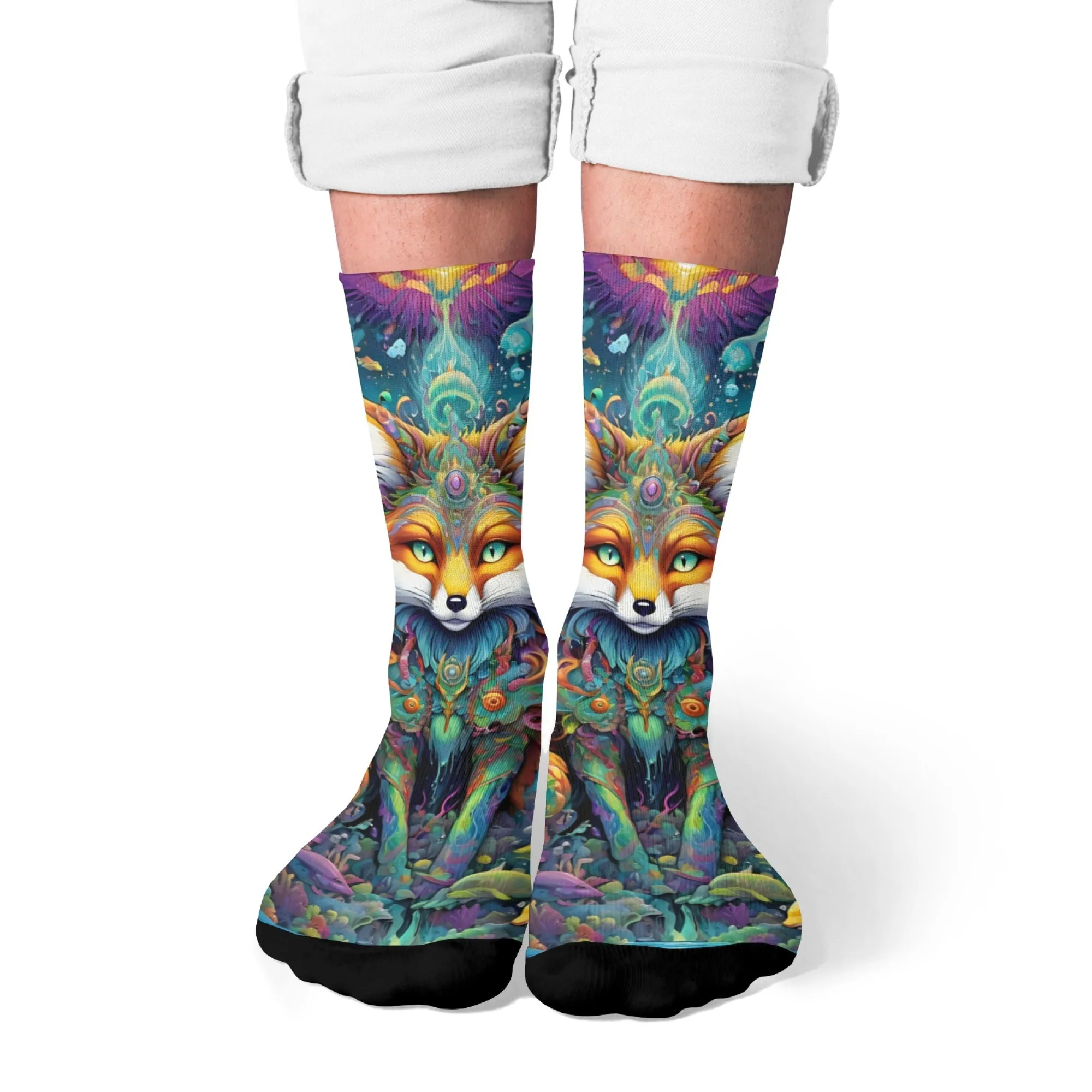 

Mysterious Fox Print Men's Socks Novelty Harajuku Retro Street Hip-Hop Socks Comfortable Breathable Non-slip Casual Socks Gift