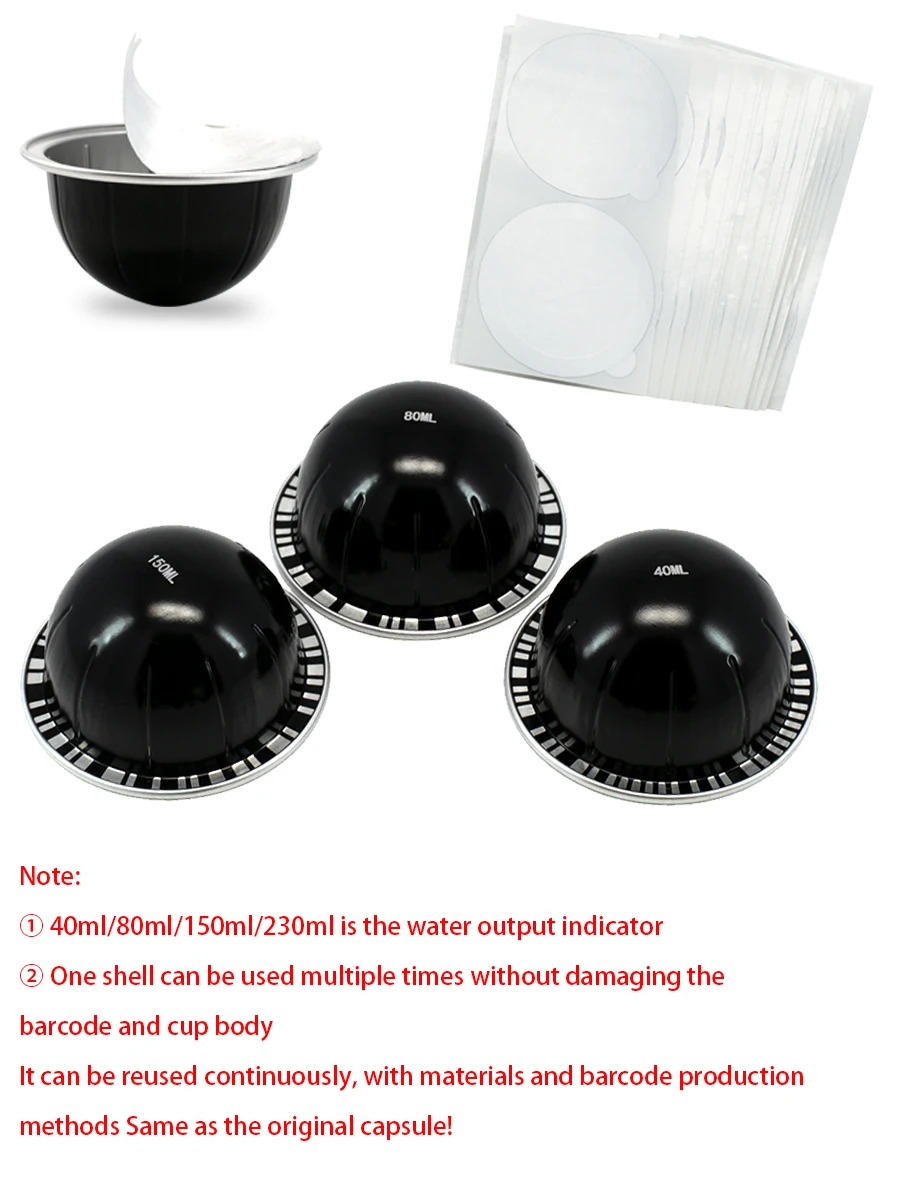 Wiederverwendbare Kaffeekapsel-Schalen für Kapselkaffemaschinen der Vertuo Plus Pop Next Env135 Env150 Line - Hoher Fettgehalt, Hausgemachte Filtertassen, Wiederverwendbar (5 Filter-Schalen + 30 selbstklebende Aluminiu – Detail 4