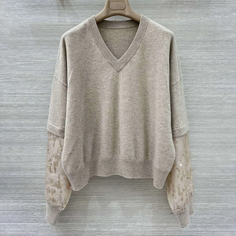 

High-Quality Autumn And Winter New Women'S Cuff Sequin Knit Sweater Fashionable Commuter cashmere Pullover 2592522