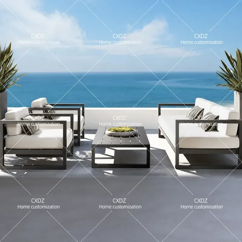 Outdoor Sofa and Coffee Table Set Waterproof Wrought Iron Aluminum Alloy Courtyard Leisure Furniture for Patio Garden Terrace