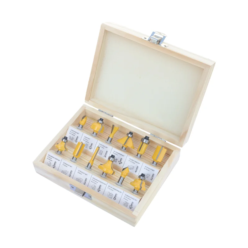 YUSUN 12pcs Router Bit Sets Trimming Straight Carbide Tungsten Cutters Woodworking Milling Cutter For Wood Bit Face Mill Tools