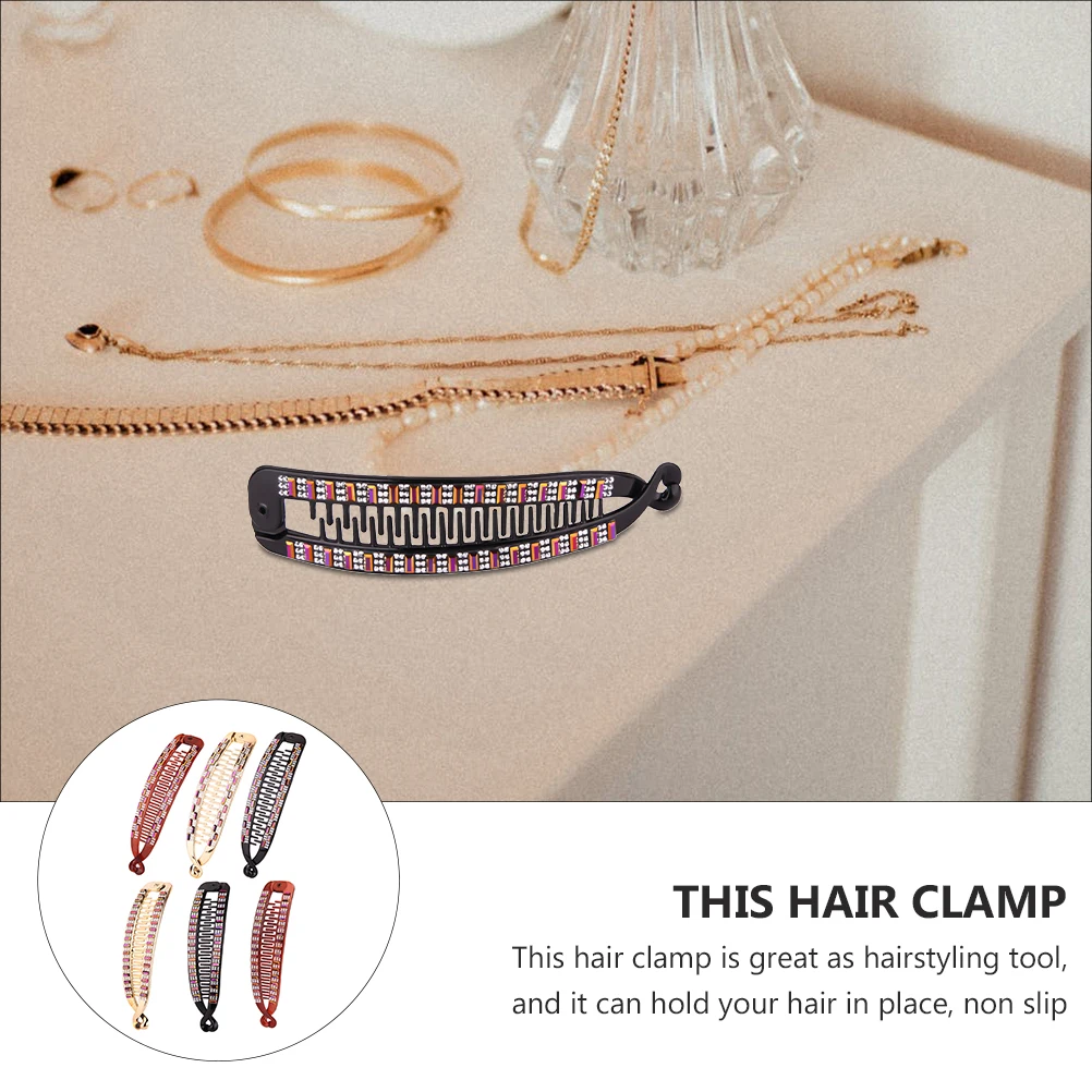 

6pcs Fishtail Clips Premium Plastic Rhinestone Ponytail Holder Durable Non Slip Clamp For Women Long Hair Updo Party Wedding