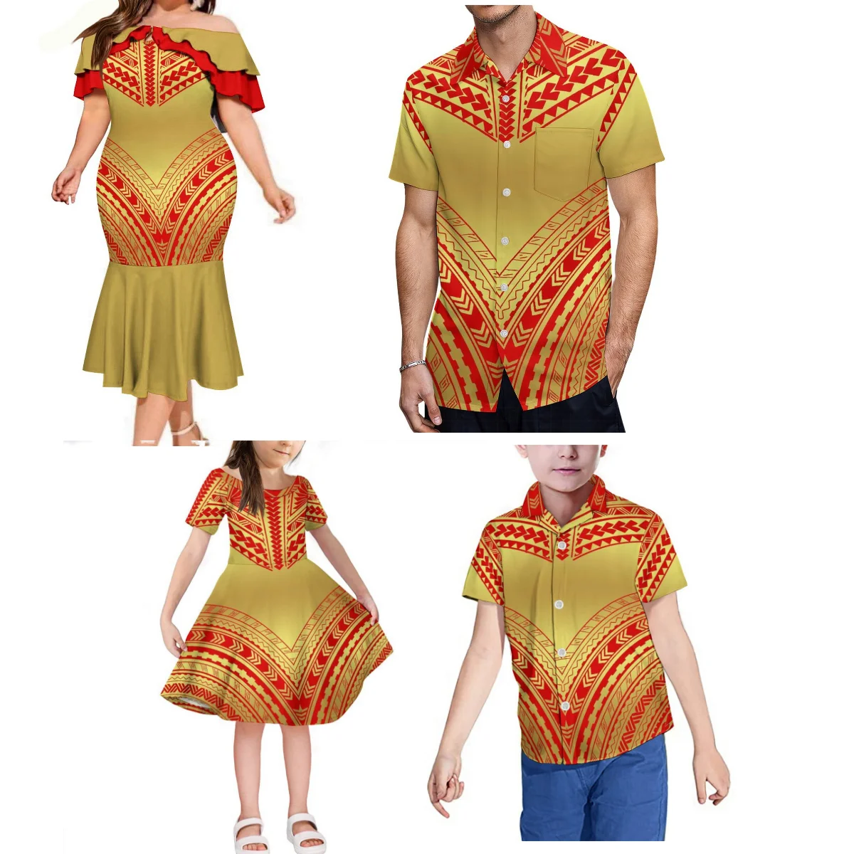 Polynesian Vintage Art Print Women'S Dress Samoan Fashion Party Family Set Men'S Loose Shirt Adult Children'S Clothing