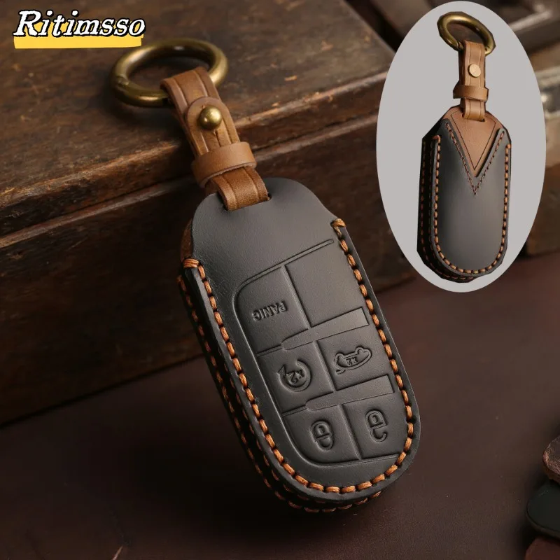 

Leather Car Key Case Cover For jeep Dodge Ram 1500 Journey Charger Dart Challenger Grand Cherokee Renegade Fiat Chrysler 300C