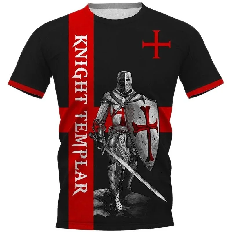 Camiseta Masculina Cavaleiros Templários Estampa 3D Armadura de Cavaleiro Cruzado Estilo Vintage Manga Curta Casual Diário Streetwear