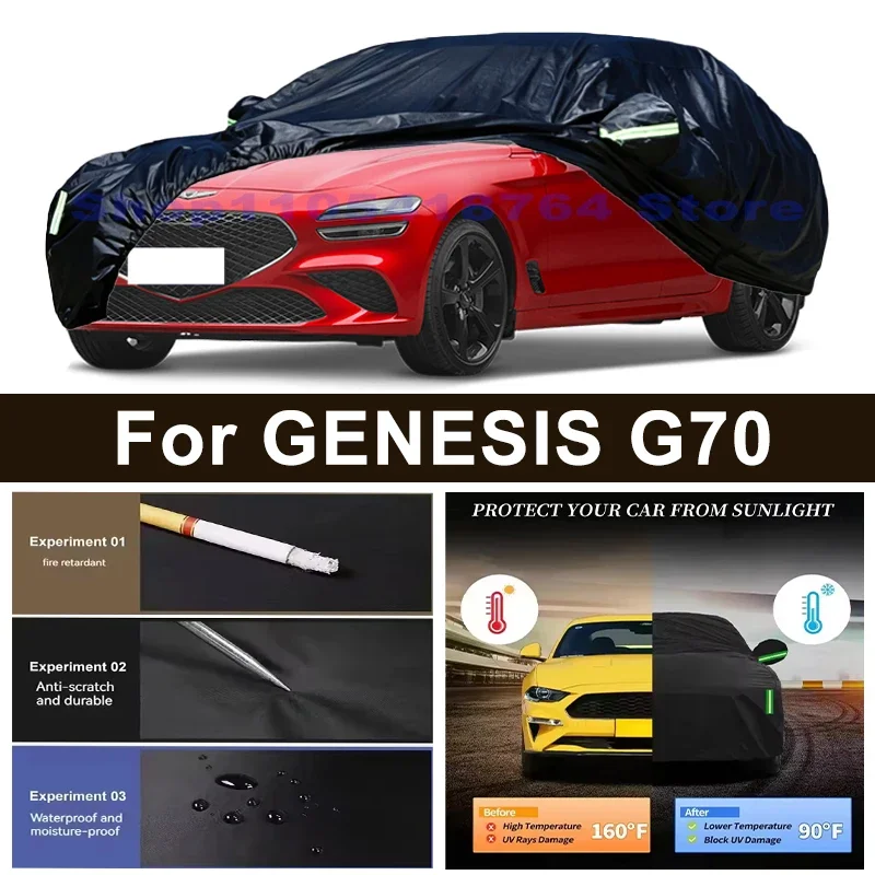 Full Car Cover For GENESIS G70 All Weather Outdoor Snow Sun UV Dustproof with Reflective Strips Wind Straps