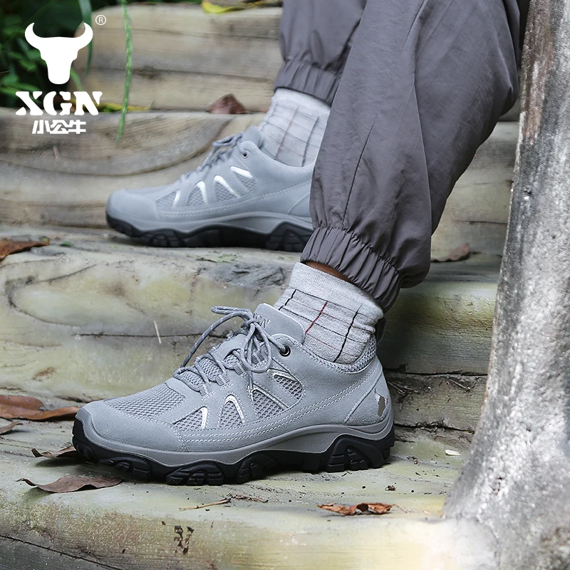 XGN Cowhide Hiking shoes Men waterproof hunting Boots Tactical Desert Combat Ankle travel Boots ankle casual trekking Sneakers