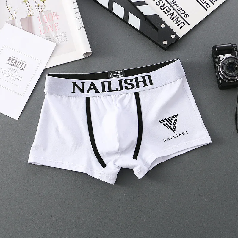 New Men's Underwear: Pure Cotton Breathable Youth Boxer Briefs with Initials, Trendy Mid-Rise Boxer Shorts, Brief-Style Underwea