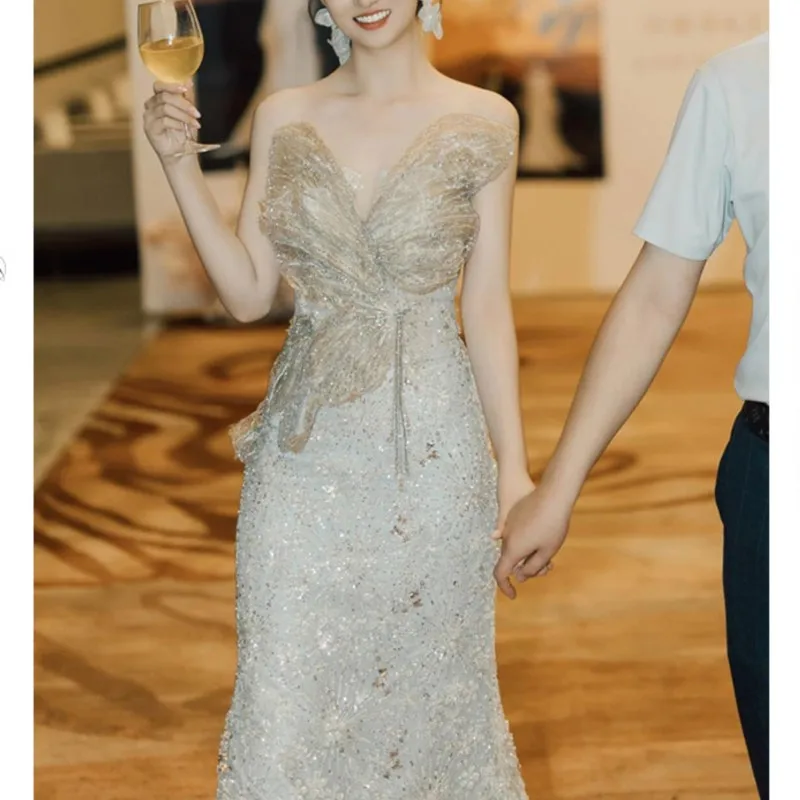 

Morning Gowns Women's Bride Engagement Dress Heavy Industry Niche Toast Clothing Ladies Banquet Sequins Fishtail Skirt