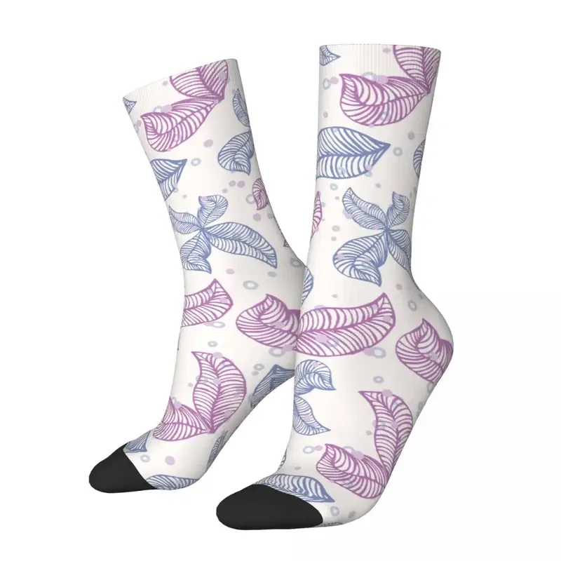 Chaussettes coordonnantes de fond d'art de ligne de feuilles pour hommes, bas de nouveauté, chaussettes de cyclisme chaudes et douces, conception d'automne