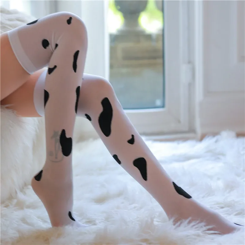 Cow Sexy Stockings Long Tube Milky White Spot Socks High-Top over-the-Knee Underwear