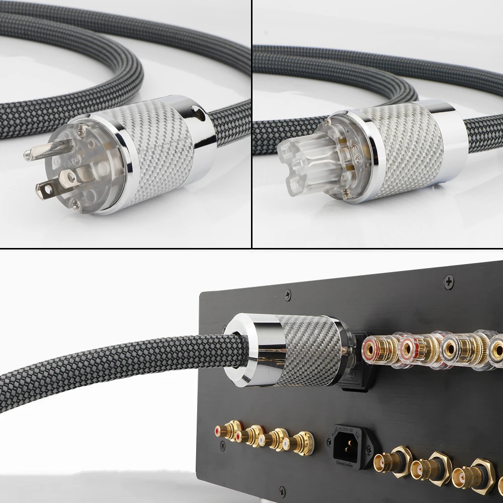 Kabel Daya Rhodium Serat Karbon Premium |   Pelindung Hi-End OFC |   Steker US/EU/AU untuk Peningkatan DAC/AMP/Meja Putar