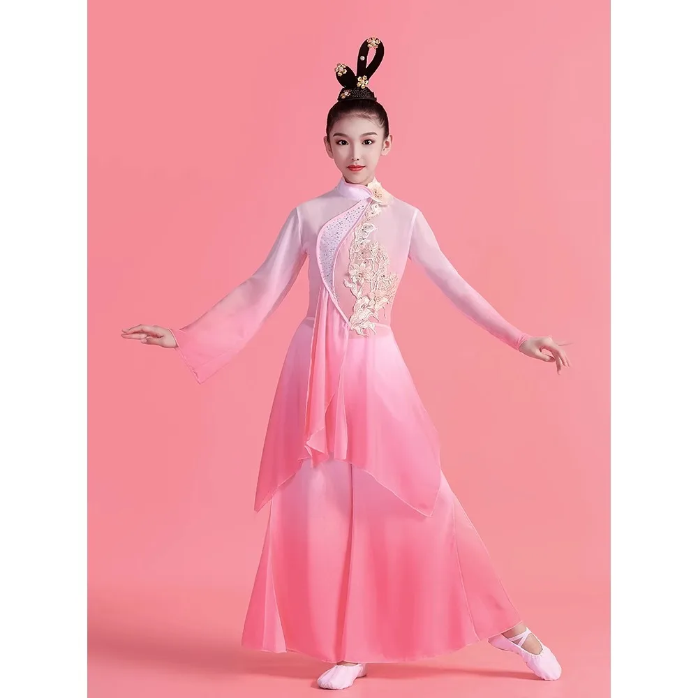 Costume cinese intrattenimento musiche e canzoni nuovi costumi di scena classici per bambini ombrello danza etnica ragazze Yangko abbigliamento fan dance