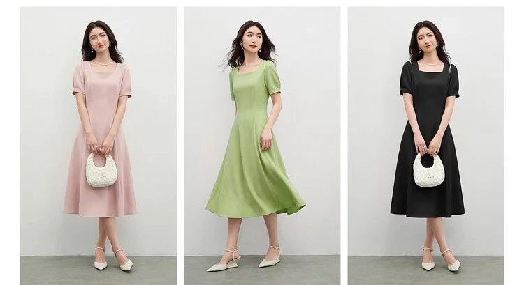 SENTUBILA Damen Einfaches A-Linien-Kleid 2026 Sommer Büro Elegantes Kleid mit Quadratischem Ausschnitt und Perlenketten-Detail Kurzarm Q62LI6575X – Detail 7