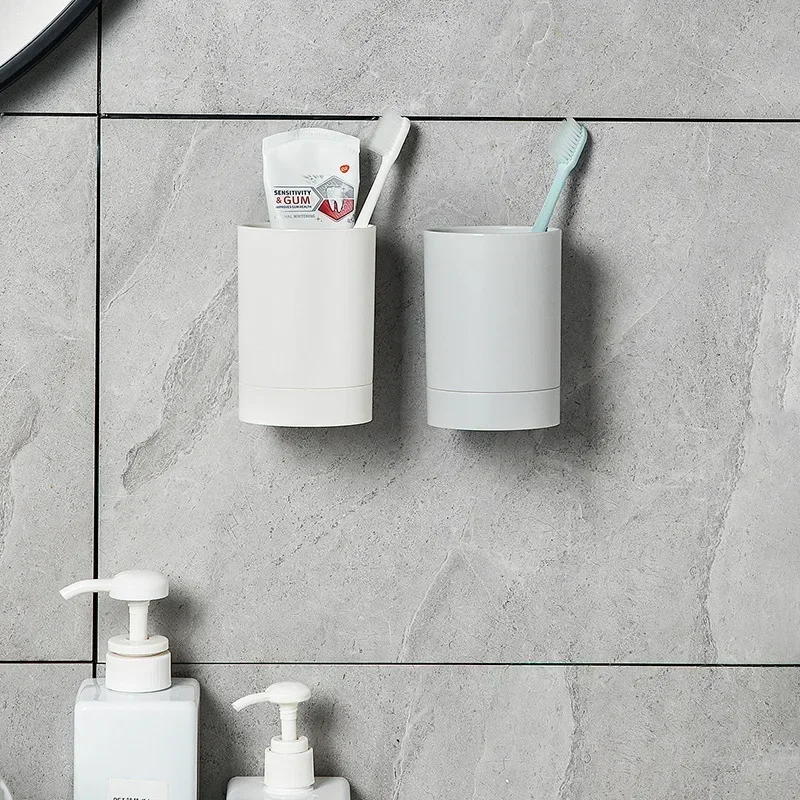 Simple Wall Mounted Toothbrush Holder Toothpaste Mouth Cup Holder Drill-FreeBathroom Storage Shelf Portable Rack Organize New
