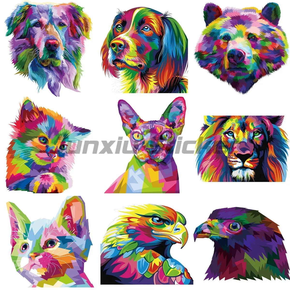 Colorful Eagle Wolf Animals Dog Lion Deer Cat Decals Motorcycle Bike Van Laptop Wall Helmet Book Car Sticker Customizable