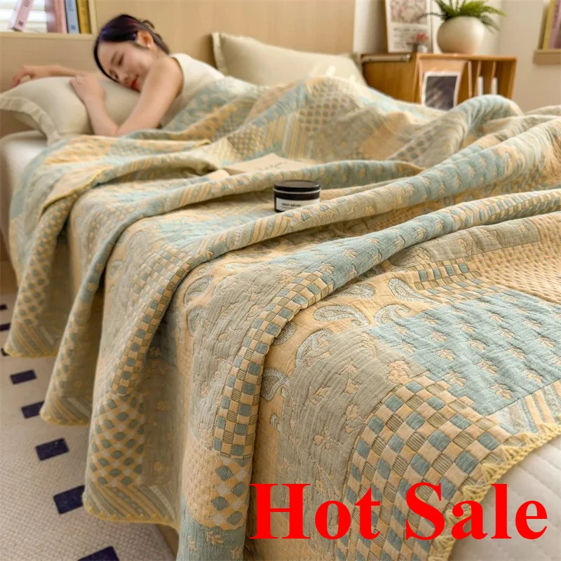 Cotton 3-layer gauze multi-functional towel quilt pure cotton blanket office lunch break blanket