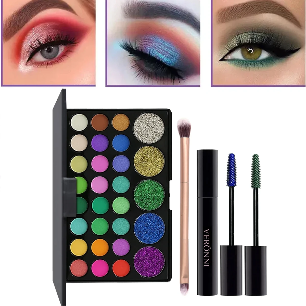 29 Colors Eyeshadow Palette Set with Mascara Eyeshadow Brush Earth Color Waterproof Long Lasting Music Festival Cosmetics Makeup