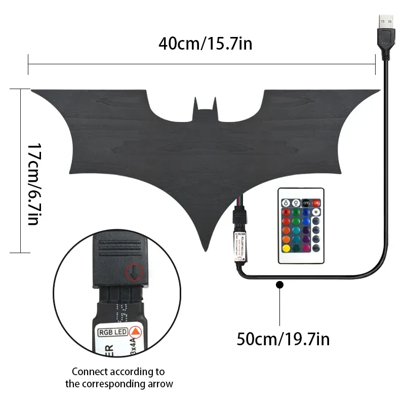 2025 Creative 3D Bat Wall Lamp RGB Bedside Decorative LED Mirror Light with Remote Control for Bedroom Living Room Porch Passage